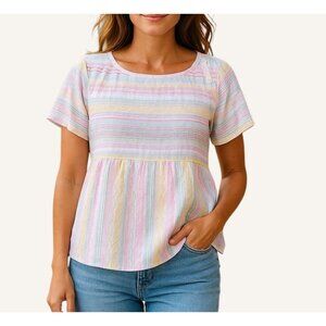Anthropologie Letty Blouse XS Rainbow Embroidered Top EUC Babydoll Neon Boxy